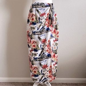 Vintage Robbie Bee Hawaiian Floral Print Maxi Wrap Skirt 100% Rayon 6